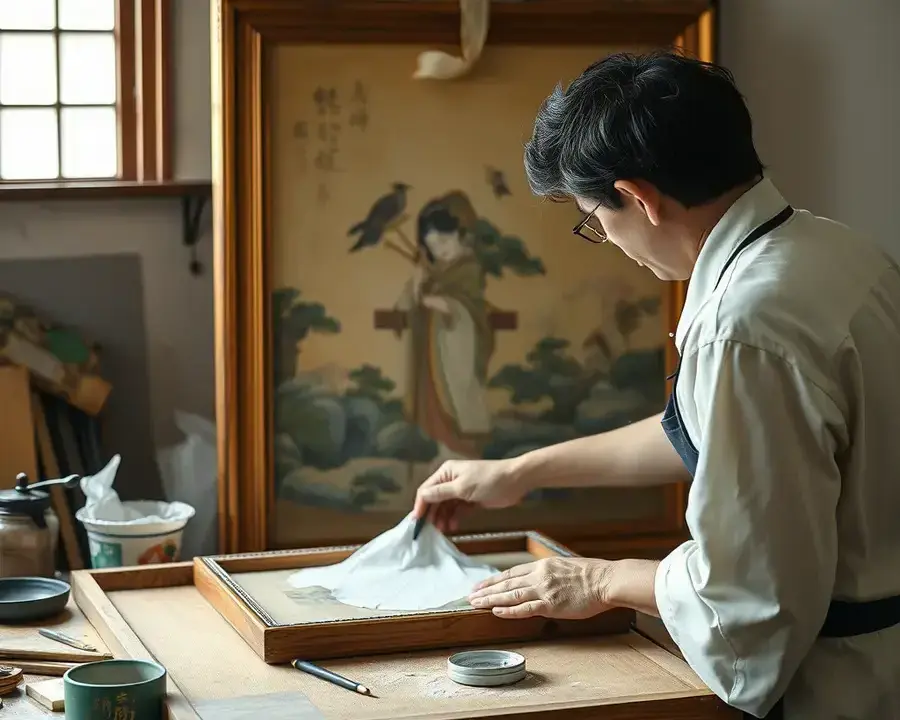 絵画修復の作業風景